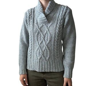 Islander Womens Light Blue Donegal Merino Wool Cashmere Cowl Neck Irish Sweater